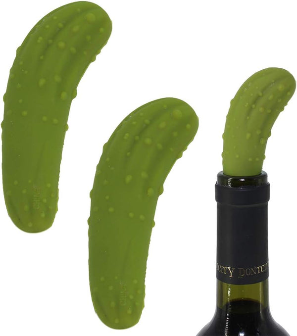 2 Packs Funny Pickle Wine Stoppers - Decorative Air Tight Reusable Silicone Bottle Stopper, Unique Wine Lovers Gift for
