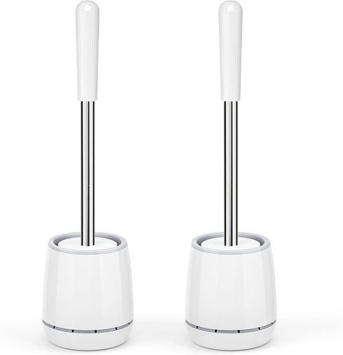 Toilet Brush and Holder with 304 Stainless Steel Handle, Space Saving Toilet Bowl Scrubber for Bathroom Cleaning (2,