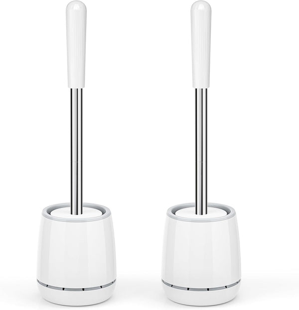 Toilet Brush and Holder with 304 Stainless Steel Handle, Space Saving Toilet Bowl Scrubber for Bathroom Cleaning (2,