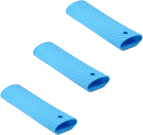 MroMax Silicone Hot Handle Holder, 6.1 Inch Non Slip Potholder for Cast Iron Pot, Blue, 3Pcs