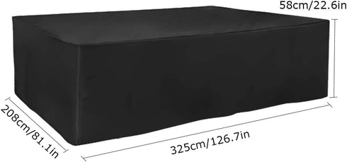 FLR 126Inches Patio Table Cover Veranda Rectanguler Black Waterproof Outdoor Dinner Protector Dust-Proof Table Desk