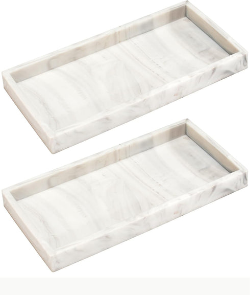 DNC 2PC 7.9" Silicone Bathroom Tray for Countertop, Kitchen Sink Soap Holder and Toilet Tank Desk Organizer (Marble