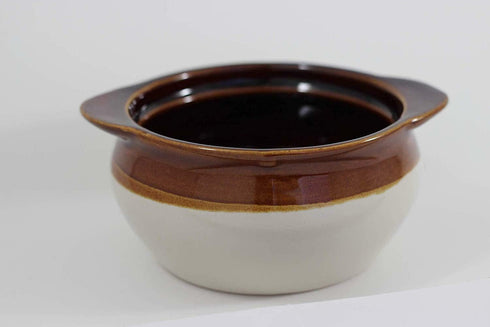 French Soup Crock Bowl, 12 oz, Set of 2 Bowls, Brown and Ivory