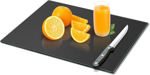 Tempered Glass Cutting Board, Black Glass Board for Kitchen Countertop, Heat Resistant with Non-Slip Feet