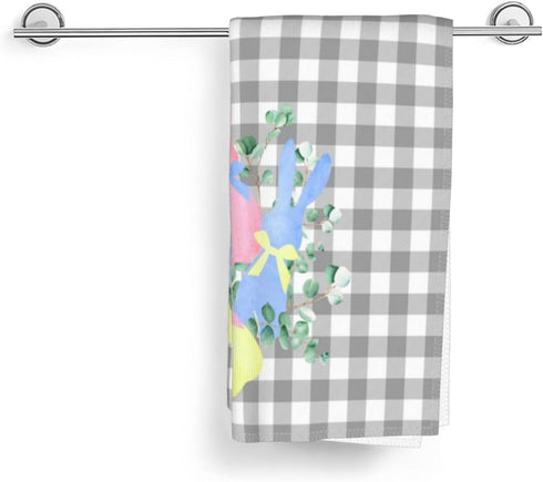 Qilerongrong Set 2 18x26 Inch Bunny Eucalyptus Easter Kitchen Dish Towels, Buffalo Plaid Cute Rabbit Dish Towel