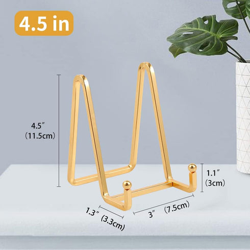 Plate Holder Easel Display Stand, 4.5 Inch Metal Plate Stands for Display, Gold Iron Easels, 4 Pack