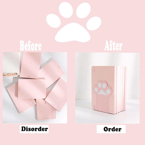 2 Sets Cat Paw Metal Bookends Cute Desktop Bookshelf Sturdy Cartoon Bookshelf for Home and Office Decoration