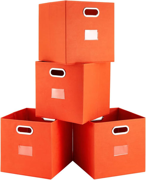 Robuy Set of 4 Foldable Cube Storage Bins, Fabric Storage Boxes with Dual Metal Handles for Organizing Clothes, Toys,