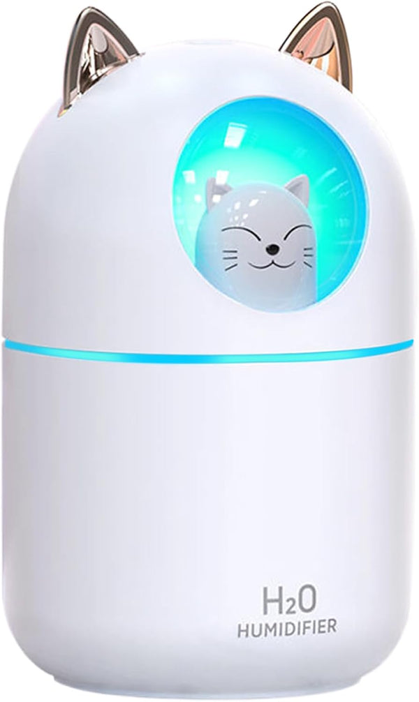 Cute Small Humidifier, 300ML Portable Cool Mist USB Air Humidifier with 7 Color Night Light for Bedroom Office Car