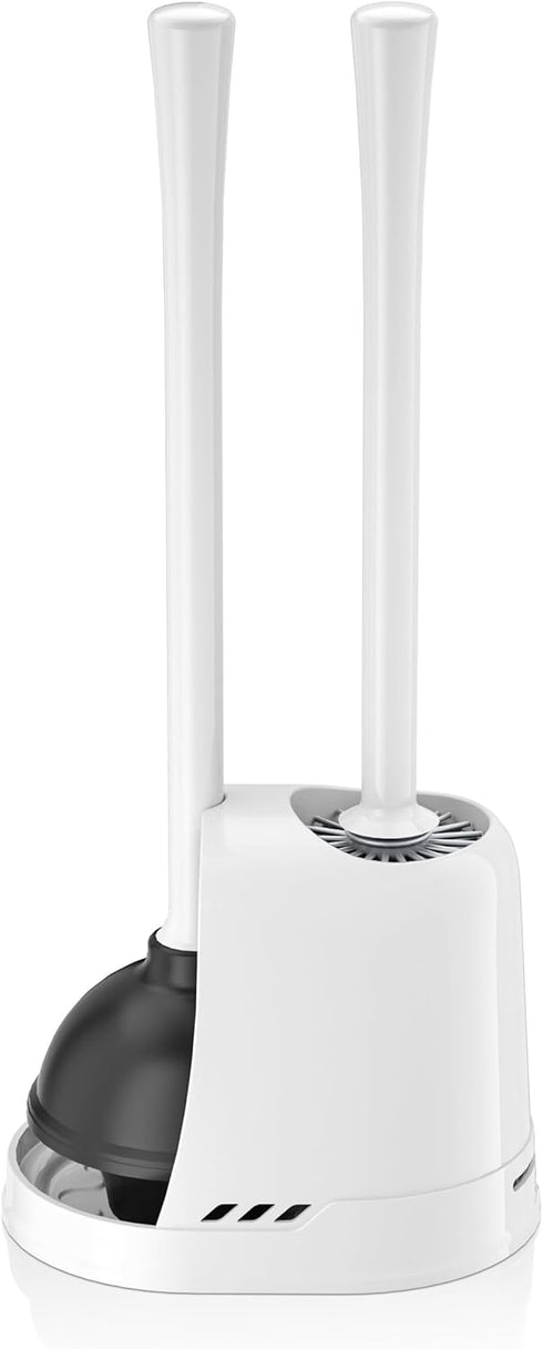 Toilet Plunger and Brush Set - Heavy Duty Silicone Bowl Brush and Plunger Combo with Ventilated Holder, White