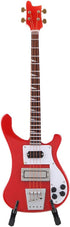 Red Miniature Bass Guitar Wood Replica Model Ornament - Adjustable Stand Mini Art Projects Christmas Gift