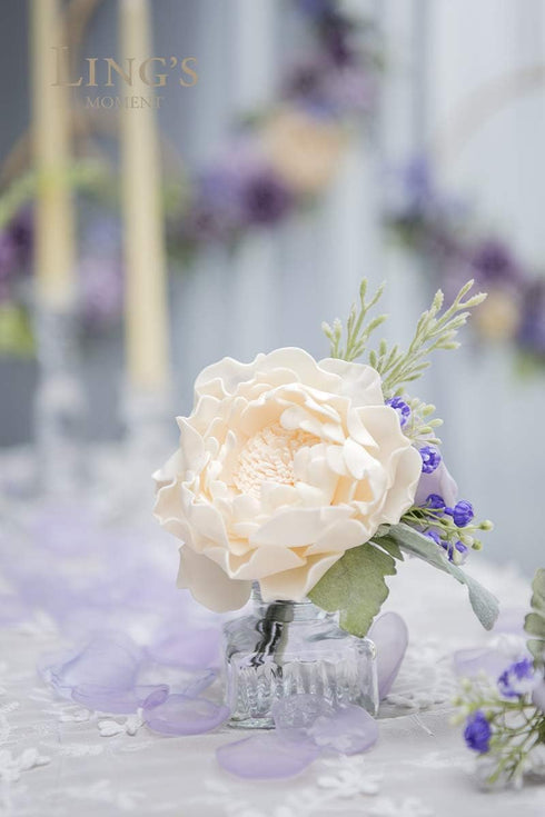Ling's Moment Flowers - 16pcs Cream Blooming Peonies Artificial Flowers with Stem for DIY Wedding Decorations,