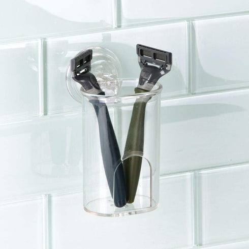 2 Pack mDesign Compact Plastic Suction Storage Center for Bathroom Organization of Toothbrushes, Electric Toothbrushes