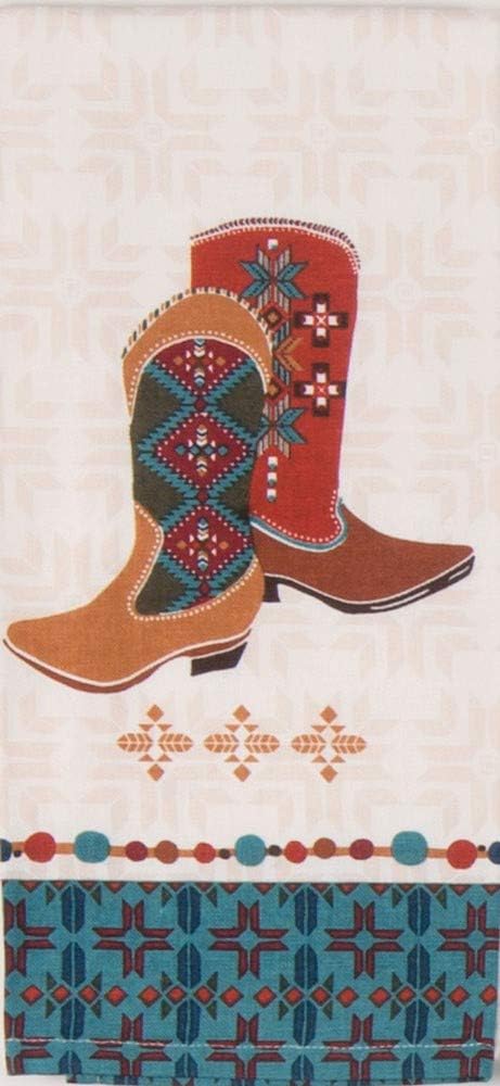 Kay Dee Southwest at Heart Jacquard Tea Towel & Boots Tea Towel, Set of 2 Southwestern Native Print Kitchen Towels