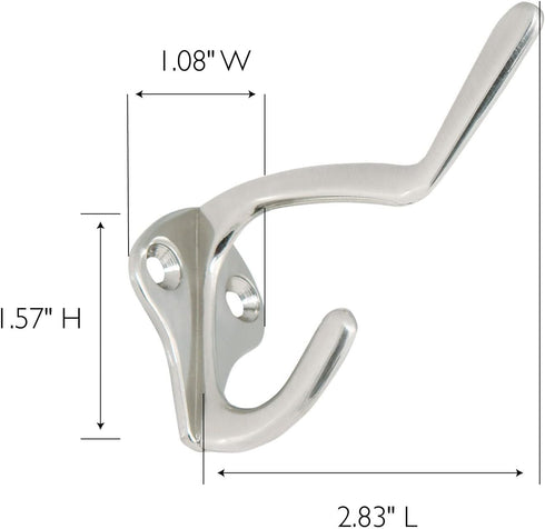Design House 181958 5-Pack Double Hat and Coat Hook, 3" Satin Nickel