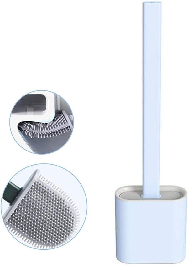 Revolutionary Silicone Flex Toilet Brush with Holder, No-Slip Long Handle Cleaning Brush Set with Wall Mounting