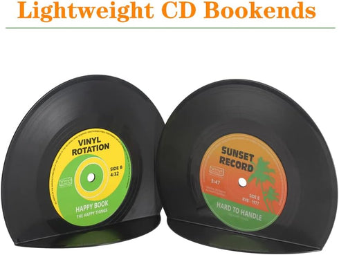 VinBee Bookends for Vinyl Records - Classic CD Shape Decorative Music Theme Bookends for Heavy Books