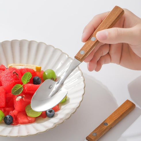 Retro Wooden Handle Spoon, Shovel Shape Stainless Steel Spoons, 4 Pcs Ice Cream Fruit Spoons