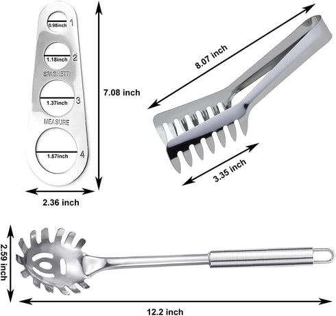 3 Pieces Stainless Steel Spaghetti Server Set, Stainless Steel Spaghetti Pasta Tong, Pasta Spoon Server Fork and Spaghetti Measure Tool, Kitchen Cooking Utensil Set for Noodles Pasta Serving Gadgets by XFYBZN