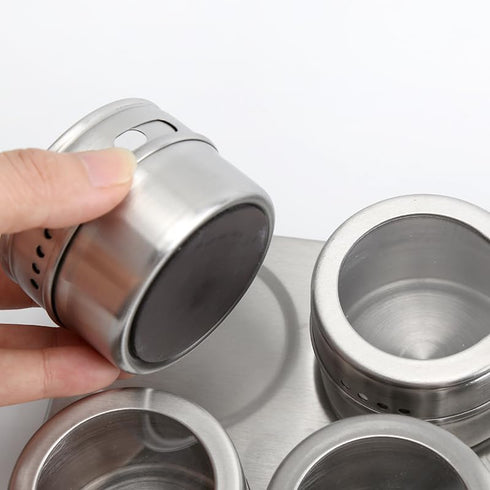 TEEM 6-Piece 75ml (2.5 oz) Countertops Stainless Steel Magnetic Spice and Condiment Organizer Kit Seasoning Jars