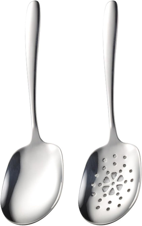 X-Large Serving Spoons Set - 9.8 Inch Slotted Spoon and Serving Spoon, 18/8 Stainless Steel Cooking Utensils, Pack of 2