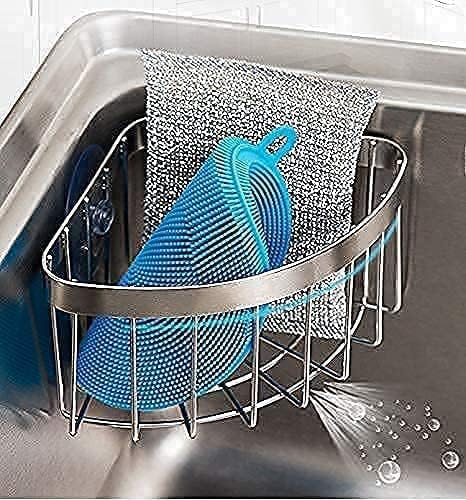 POKOTO 2-in-1 2PCS Suckers(90 Dish Cloth Hanger+Sponge Holder +corner sink caddy Save Space Triangle Sink Caddy, No