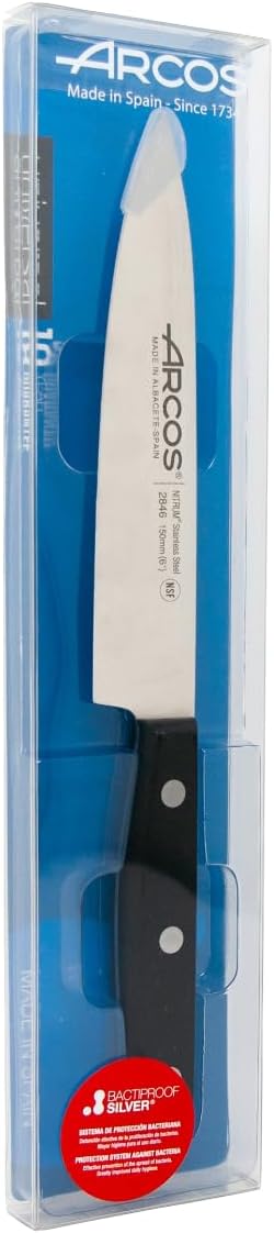 Arcos Chef Knife, 6 Inch Stainless Steel, Ergonomic Handle, Series Universal, Color Black