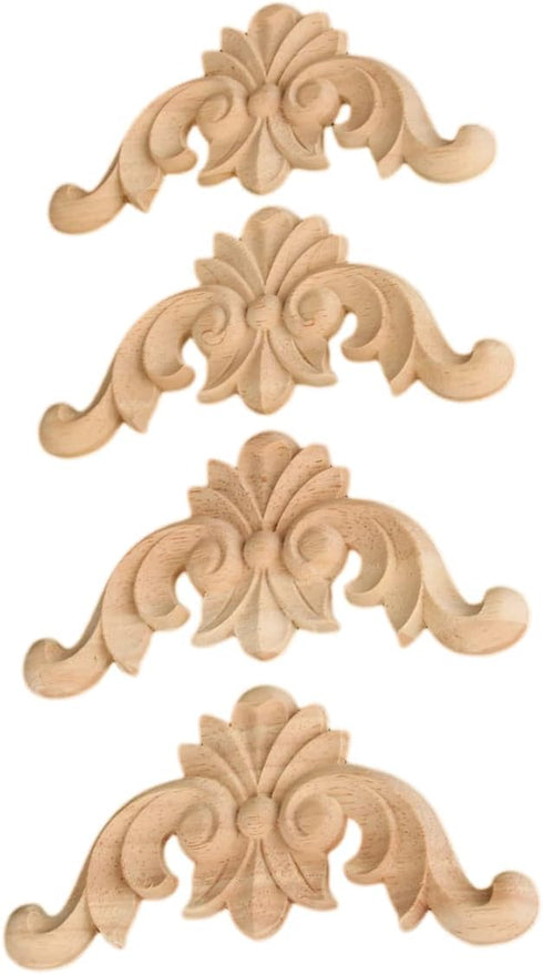 4-Pack, 12x12cm/4.72"x4.72" MUXSAM Wood Carved Onlay Appliques, Unpainted Wooden Corner Carving Decals, Furniture Decor