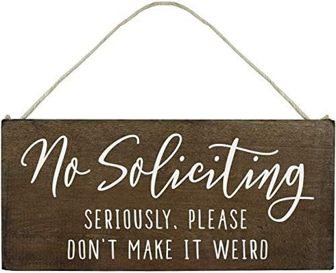 No Soliciting Wooden Sign Crafts for House, 12x6inch Door Hanging Plaques with Funny Saying