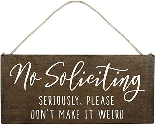 No Soliciting Wooden Sign Crafts for House, 12x6inch Door Hanging Plaques with Funny Saying
