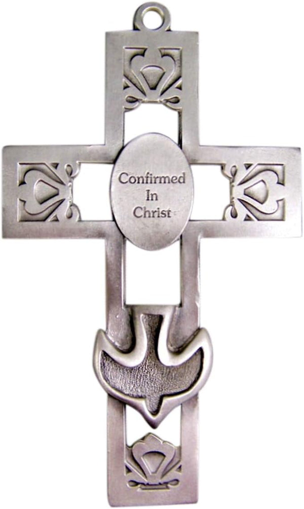Fine Pewter Holy Dove Confirmation Wall Cross, 5 1/4 Inch