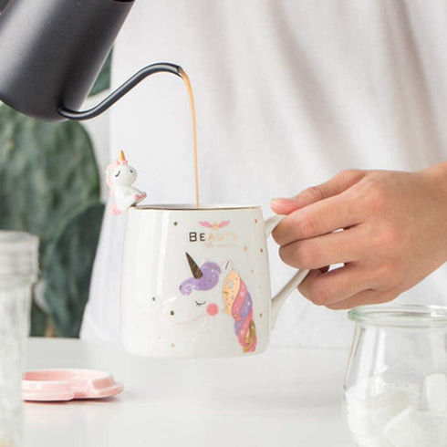 BigNoseDeer Unicorn Mug, Cute Ceramic Coffee Mug with Lovely Unicorn Spoon, 380ML Morning Cup Gift for Girls Magic