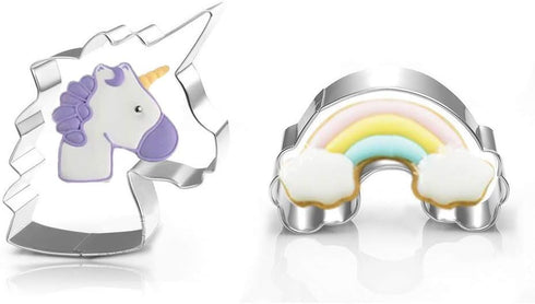3-Piece Unicorn Cookie Cutter Set, Stainless Steel Unicorn, Rainbow & Head Shapes, Dishwasher Safe
