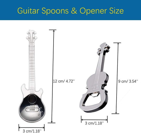 Guitar Spoons Coffee Teaspoon Set, ESRISE Stainless Steel Dessert Spoon with Guitar Opener, Cute Tea Spoons for Christmas Birthday (Silver)