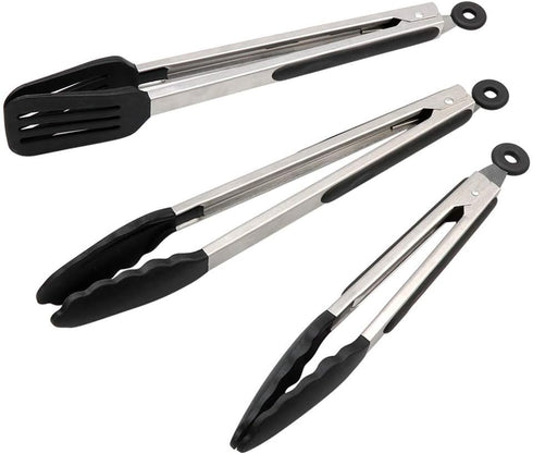 Alimat PluS Silicone Kitchen Tongs Set of 3, Cooking Tongs with Spatula Tong and 2 Basic Food Tongs