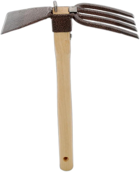 Zenport J607 Hoe/Fork Combo, 3.25-Inch Carbon Steel Blade Head and 4-Prong Fork, 1 Count (Pack of 1), Natural