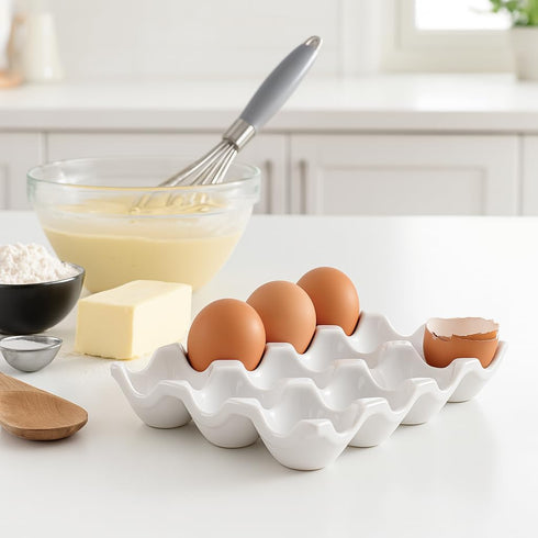 HIC Kitchen Egg Crate, Fine Porcelain, Holds 1 Dozen Eggs