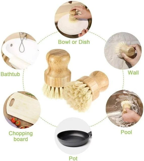 1 Pcs Palm Wooden Dish Scrubber Brush, Durable Bamboo Dish Brush for Cleaning Pots and Pans in Kitchen