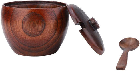 Solid Wood Jar Seasoning Pot with Spoon and Lid for Kitchen Storage Organizer