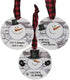 Set of 3 Snowman Shiplap Style Christmas Wood Ornaments - Wishing You a Snowy White Christmas - Buffalo Checked Hanger