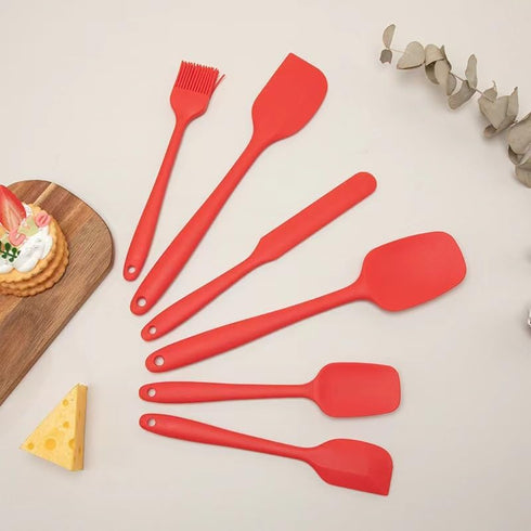 6 Pieces Silicone Spatula Set - Heat Resistant Kitchen Utensils, Food Grade Rubber for Nonstick Cookware (Red)