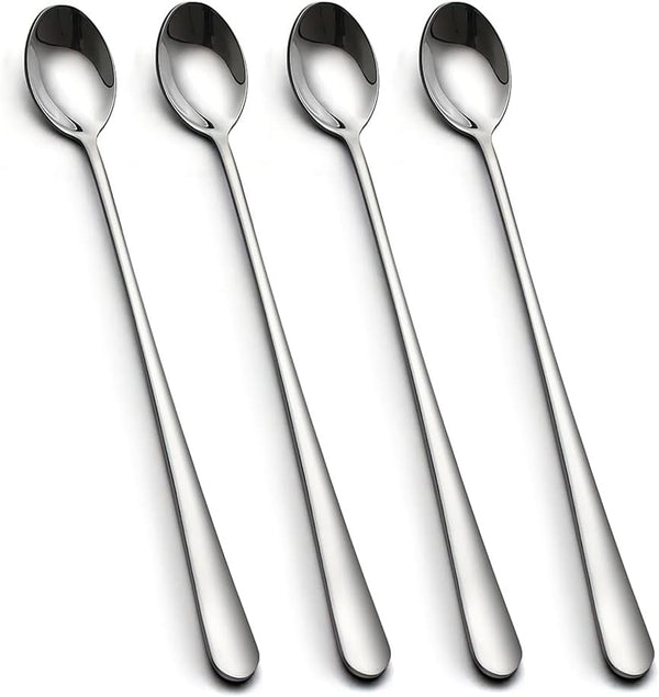 IQCWOOD Long Handle Iced Tea Spoons - 9-Inch Long Handle Tea Spoons, Set of 4 Stainless Steel Cocktail Stirring