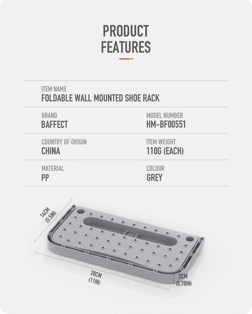 4 Baffect Hanging Organizer Pieces - Foldable Wall Mounted Rack for Shoes Storage, Holder and Shelf (Gray)