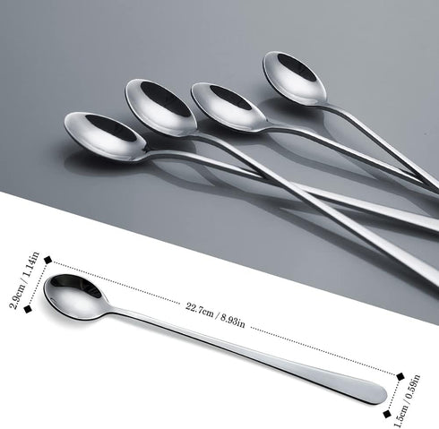 IQCWOOD Long Handle Iced Tea Spoons, 9-Inch Long Handle Tea Spoons, Coffee Spoon, Ice Cream Spoon, Stirrers Spoons, Stainless Steel Cocktail Stirring Spoons, Set of 4