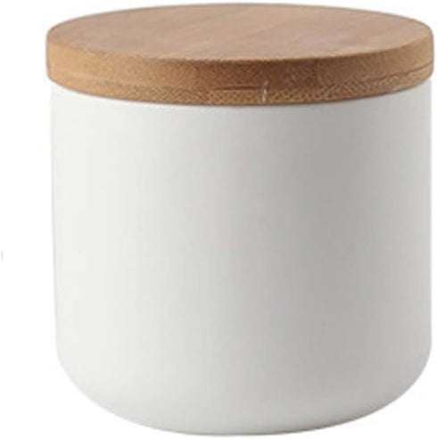 jessie Ceramic Storage Containers with Airtight Seal Bamboo Lids, Kitchen Canisters for Tea Spice Sugar Coffee (White,