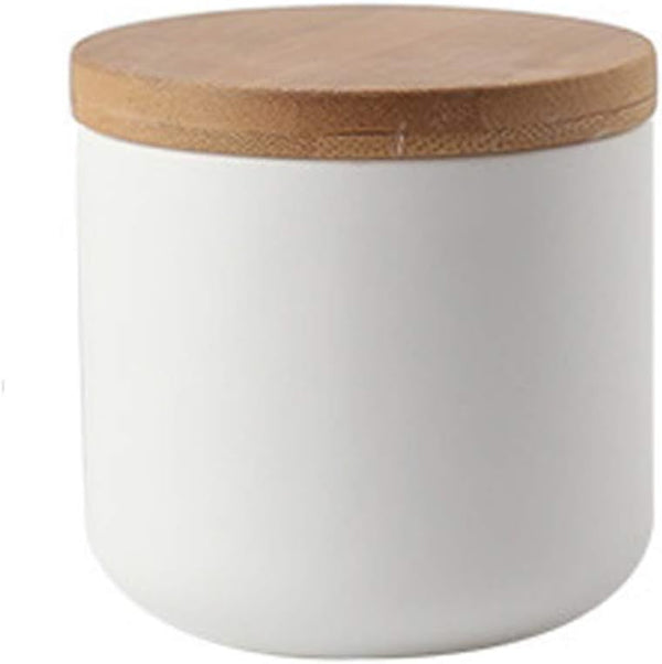 jessie Ceramic Storage Containers with Airtight Seal Bamboo Lids, Kitchen Canisters for Tea Spice Sugar Coffee (White,