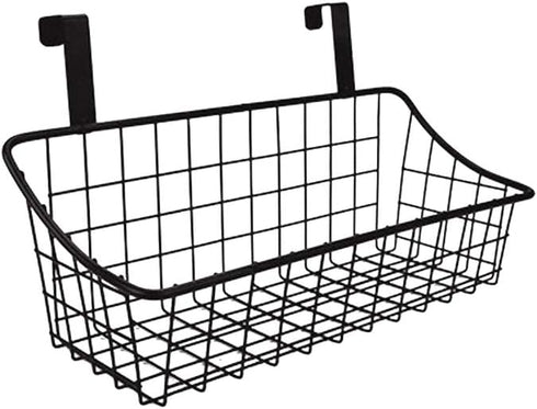 LeleCAT Grid Storage Basket with Hook, Hang it Behind a Door or on a Railing, Over the Cabinet Door, Small, Black, 1