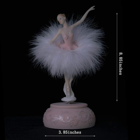 Chagar Feather Skirt Ballerina Rotating Music Box Figurine,White and Pink Manual Control Dancing Girl Musical Box