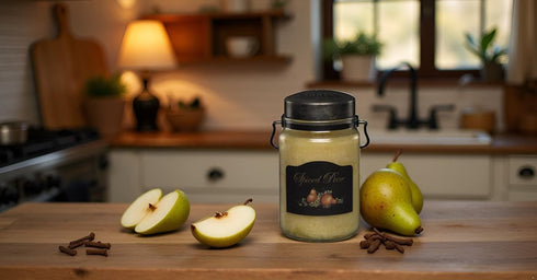 McCall’s Candles Spiced Pear Scented Candle, 26 oz, USA-Poured, Vintage Rustic Jar, Cozy Fall Fragrance