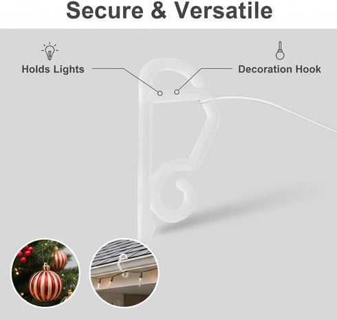 Kihanyoh (120, Christmas Light Clips, White Gutter Hooks Outside String Lights Clips Weatherproof Outdoor Seasonal